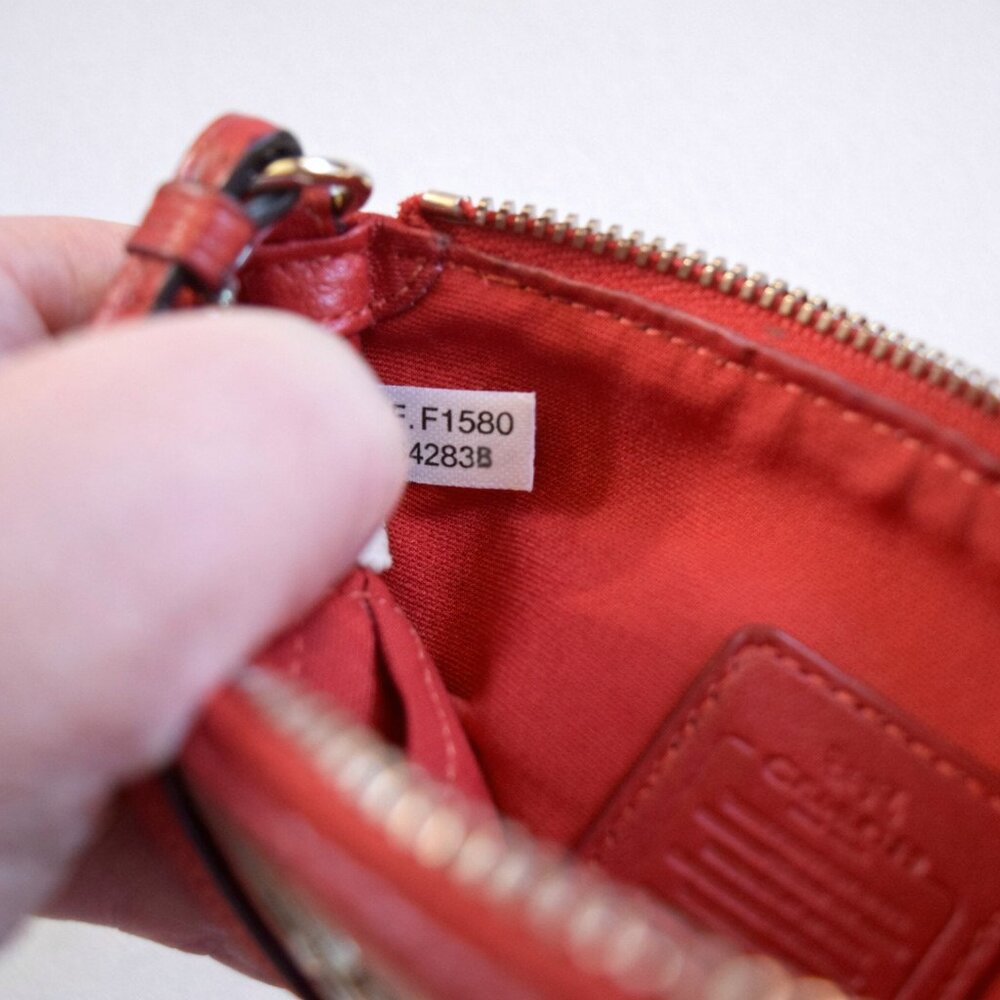 Coach Signature Canvas Wristlet Khaki Miami Red Zip Pouch Mini Bag F1580 EUC - Picture 8 of 8